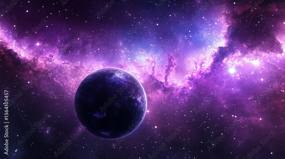 A celestial scene featuring a planet set against a nebula backdrop A celestial scene featuring a planet set against a nebula backdrop