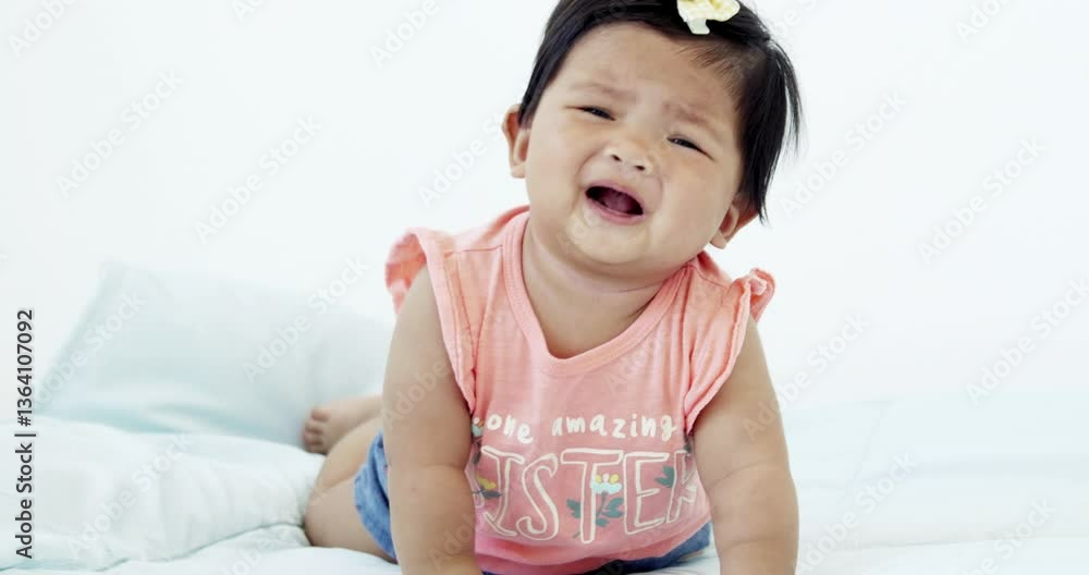 A young child expressing distress in a cozy home environment highlighting parenting struggles. A young child expressing distress in a cozy home environment highlighting parenting struggles.