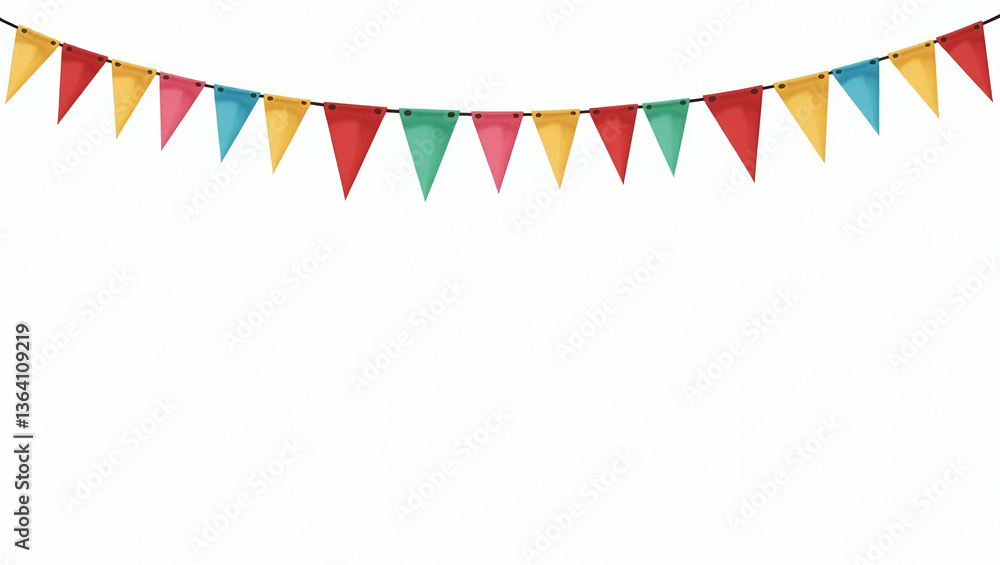 Fototapeta premium Colorful Triangular Flags Hanging on Strings - Festive Decorative Vector Illustration