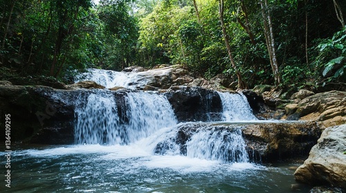 Blue Marble and Bedrock Stone Background in Phuket Forest Near Waterfall: Ideal for Nature and Geology Themes