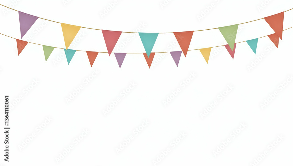Obraz premium Colorful Triangular Flags on Strings for Festive Decor - Stock Photo