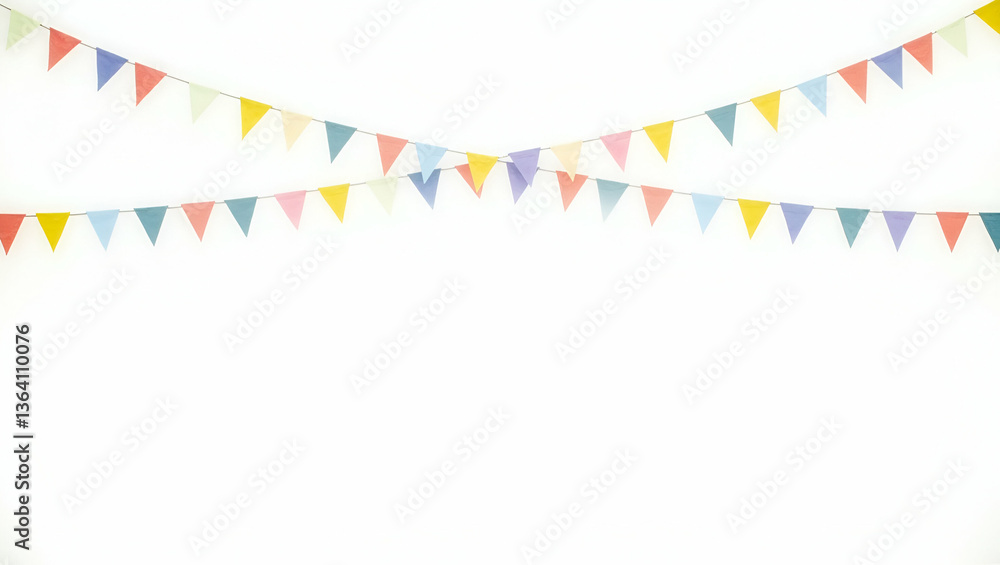 Fototapeta premium Colorful Triangular Flags Hanging on Strings - Festive Decorative Elements Isolated on Transparent Background | Cute Flat Vector Illustration for Celebrations and Events