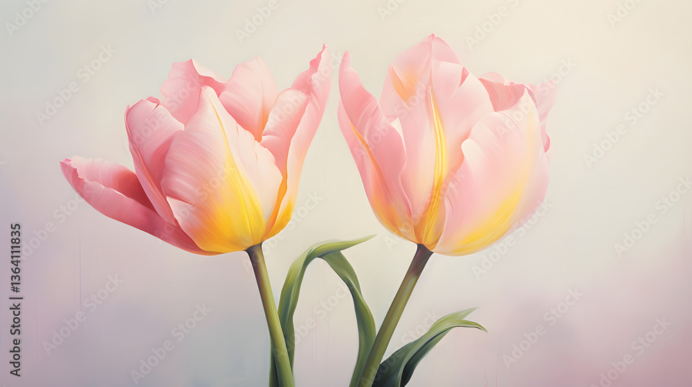 Fototapeta premium Thick brush strokes impressionistic flower tulips background poster decorative painting