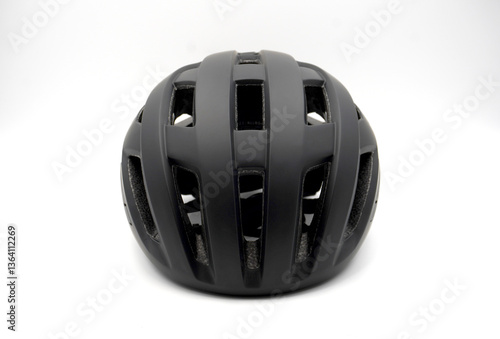 Sleek Black Road Cycling Helmet for Maximum Safety, front view, on white background