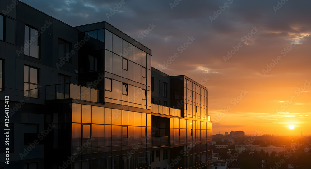 Modern Glass Facade Buildings At Sunset Modern Glass Facade Buildings At Sunset