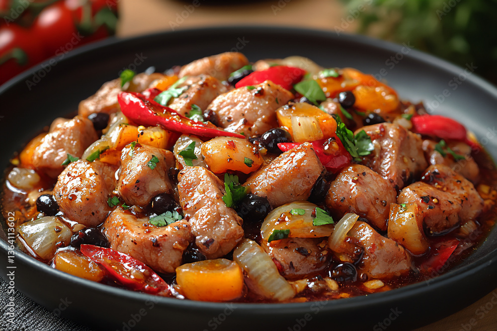 Award winning Photography of Pork with Black Bean Sauce. Award winning Photography of Pork with Black Bean Sauce.