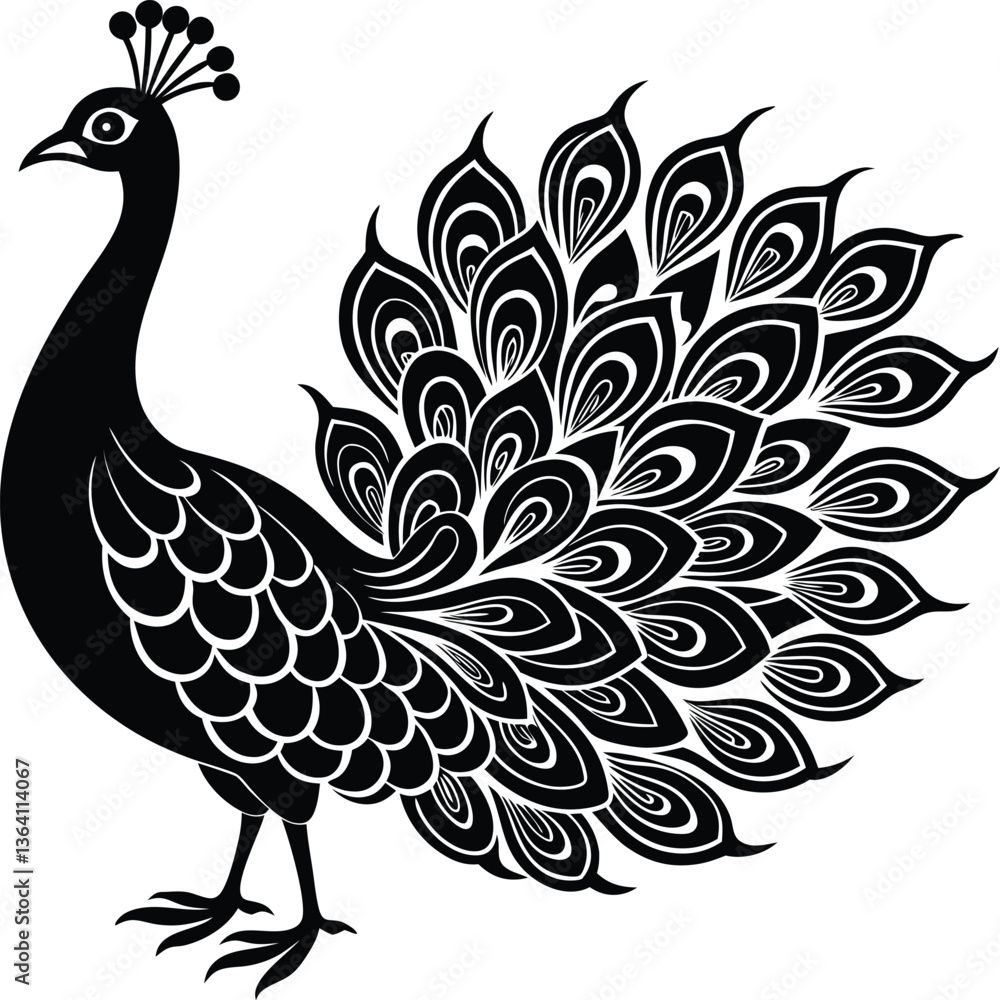 Fototapeta premium Peacock Bird Silhouette – Elegant and Majestic Avian Vector Design