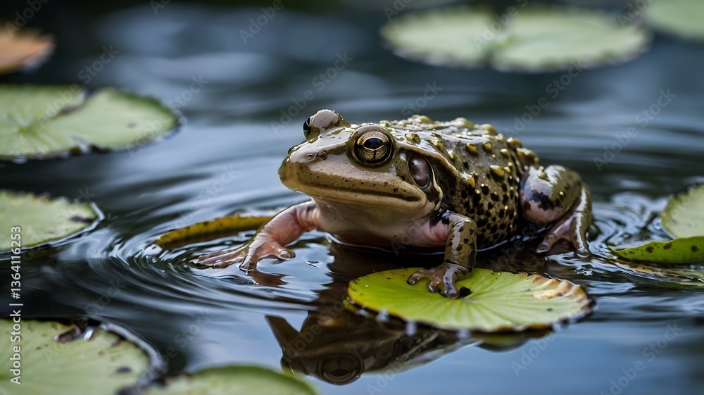 African Clawed Frog Leaping Between Lily Pads in a Serene Pond African Clawed Frog Leaping Between Lily Pads in a Serene Pond