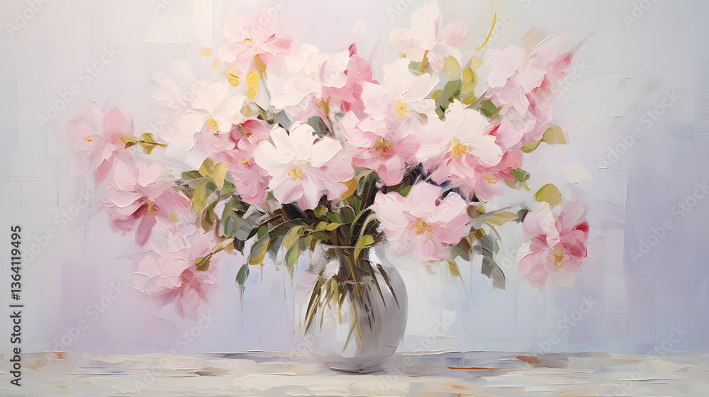 a pink flower arrangement on top of a white table a pink flower arrangement on top of a white table