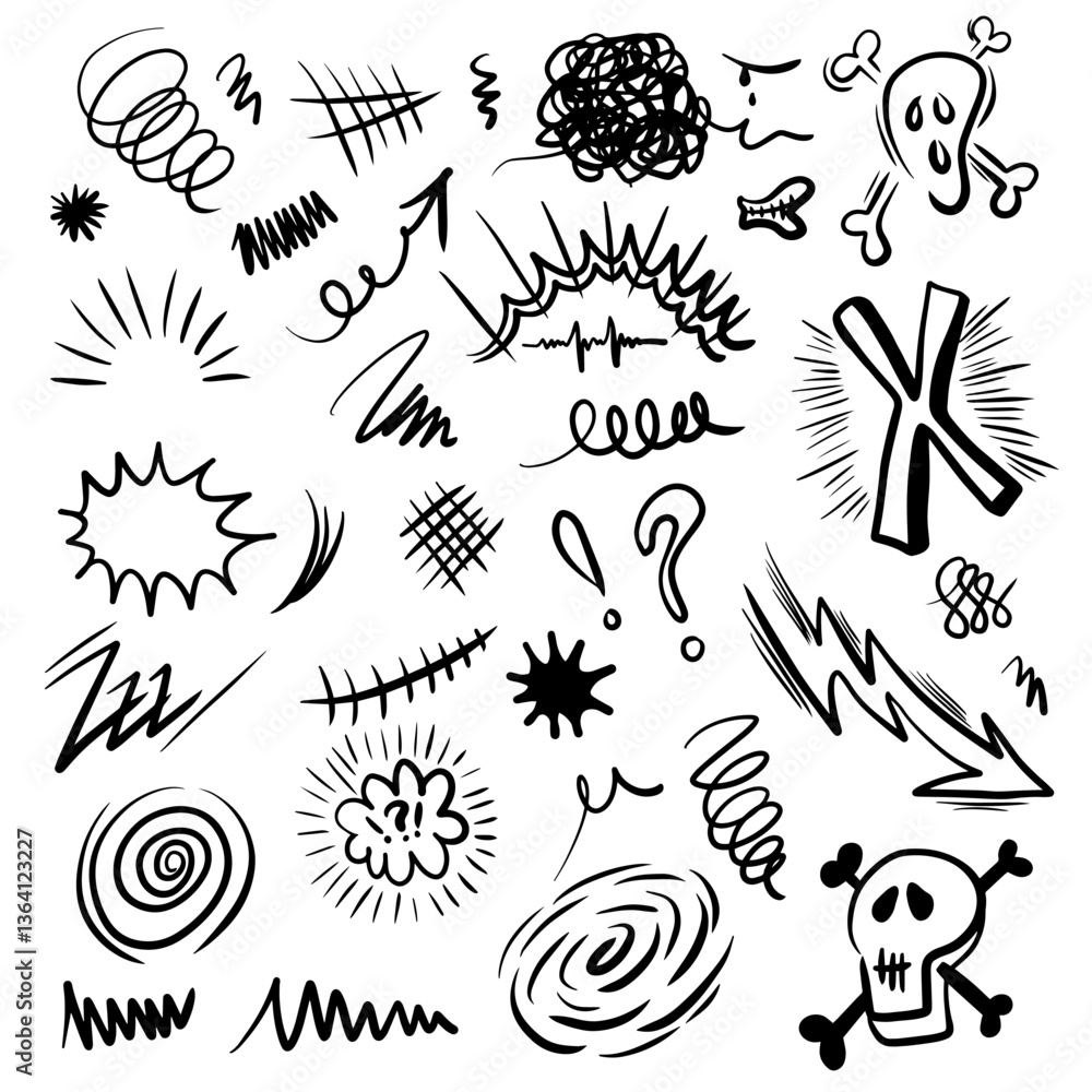 Hand drawn swearing icons in cartoon sketch stile. Simple doodle elements for concept design Hand drawn swearing icons in cartoon sketch stile. Simple doodle elements for concept design