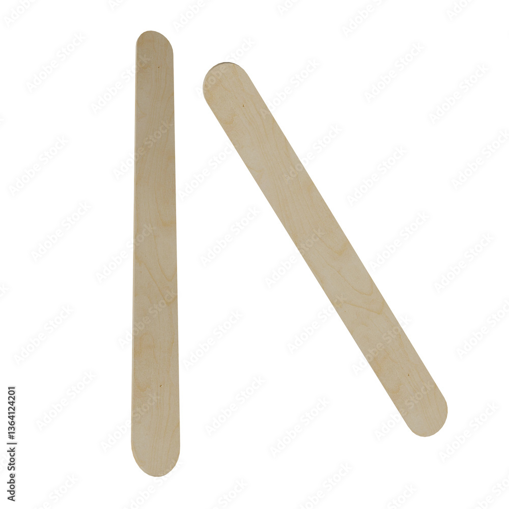 Two wooden craft sticks against a white background isolated on white Two wooden craft sticks against a white background isolated on white
