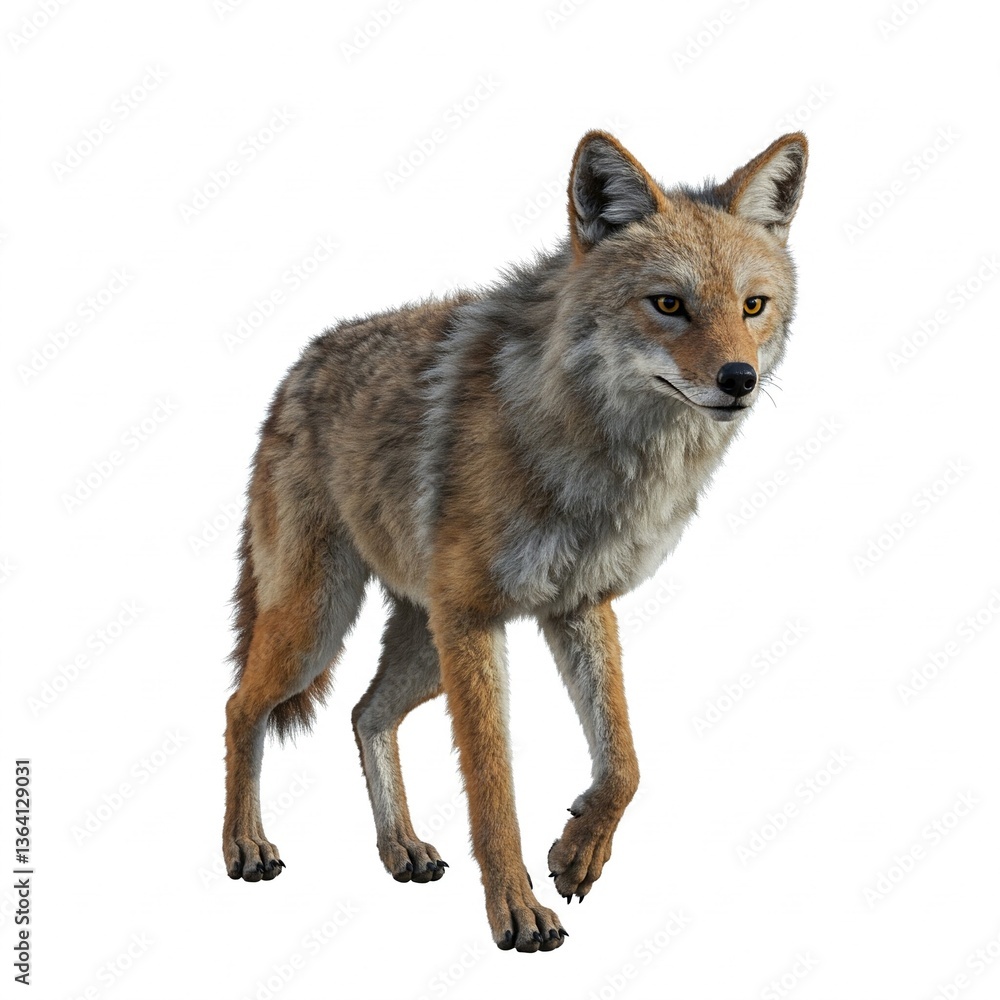 Wild coyote standing isolated on white background, premium high-quality wildlife stock photo for nature themes
Wild coyote standing isolated on white background, premium high-quality wildlife stock photo for nature themes