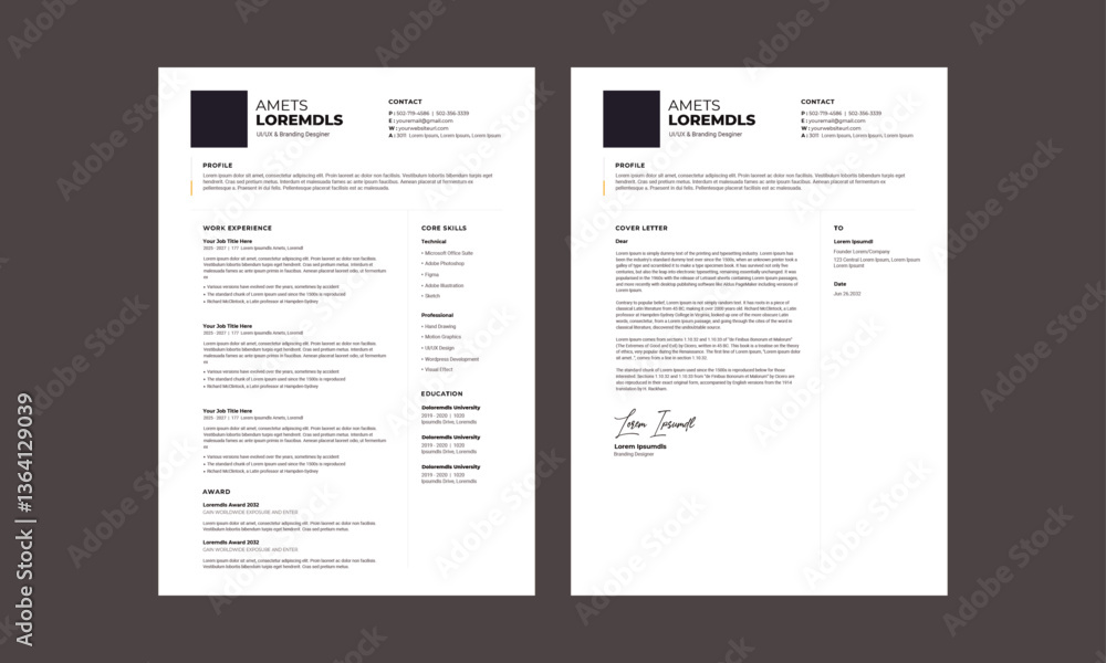 Fototapeta premium Professional modern and minimal resume CV, Clean and modern resume portfolio CV template 