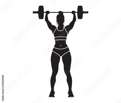 Silhouette of a woman lifting weights. Female fitness and bodybuilding clipart. Strong woman weightlifting silhouette vector