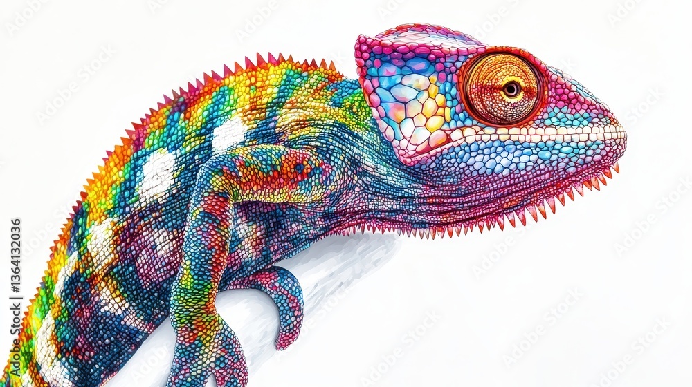 Colorful Panther Chameleon Reptile on White. Colorful Panther Chameleon Reptile on White.