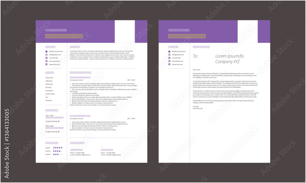 Fototapeta premium Business CV template. Minimalistic resume layout with work experience, education and skills fields vector set of minimalist elegant layout illustration