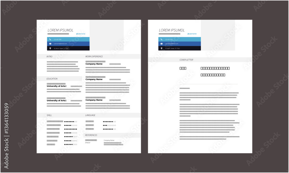 Obraz premium Business CV template. Minimalistic resume layout with work experience, education and skills fields vector set of minimalist elegant layout illustration