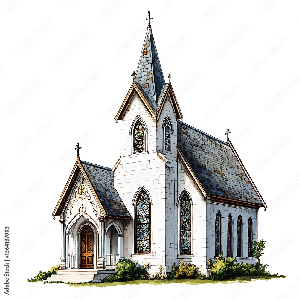 Charming Stone Chapel Illustration Architectural Design of a Quaint Church Building. Charming Stone Chapel Illustration Architectural Design of a Quaint Church Building.