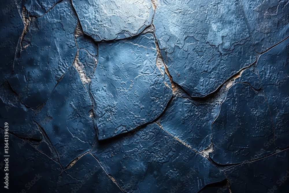 Fototapeta premium A textured blue surface with cracks, showcasing a rich, deep color and intricate patterns, creating a visually striking effect.