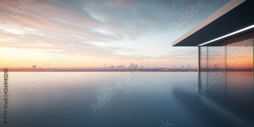 Concrete floor aConcrete floor or slab, empty space or area at outdoor. Include modern building exterior of showroom, shop or store. Background design with sky, urban citt outdoor suit for background.
