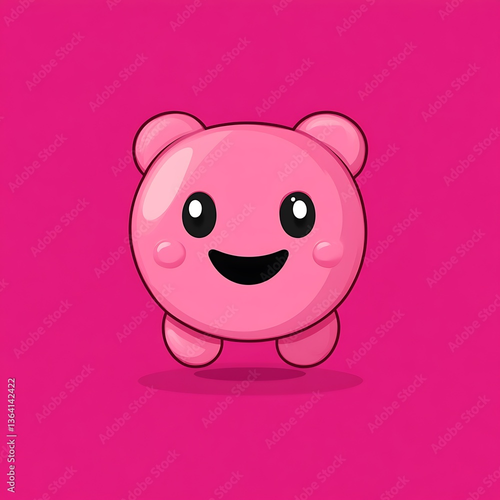 Fototapeta premium Cute Pink Cartoon Character Smiling on Pink Background for Kids
