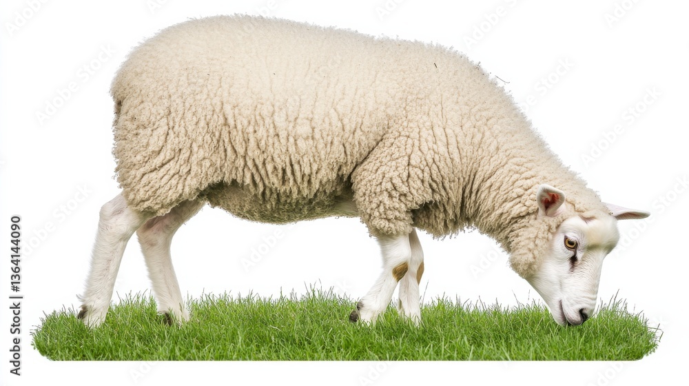 Sheep Grazing on Green Grass in a Natural Farm Environment Sheep Grazing on Green Grass in a Natural Farm Environment