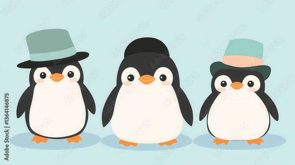 Fototapeta premium Cute Penguin Family Cartoon Illustration. (1)
