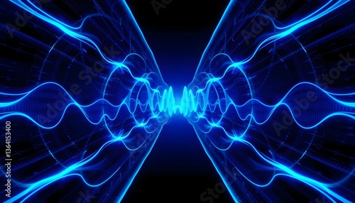 Neon Blue Abstract Data Waves and Structures in the Digital Realm