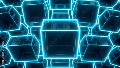 Neon Cubes Floating in the Digital Void of Cyberspace