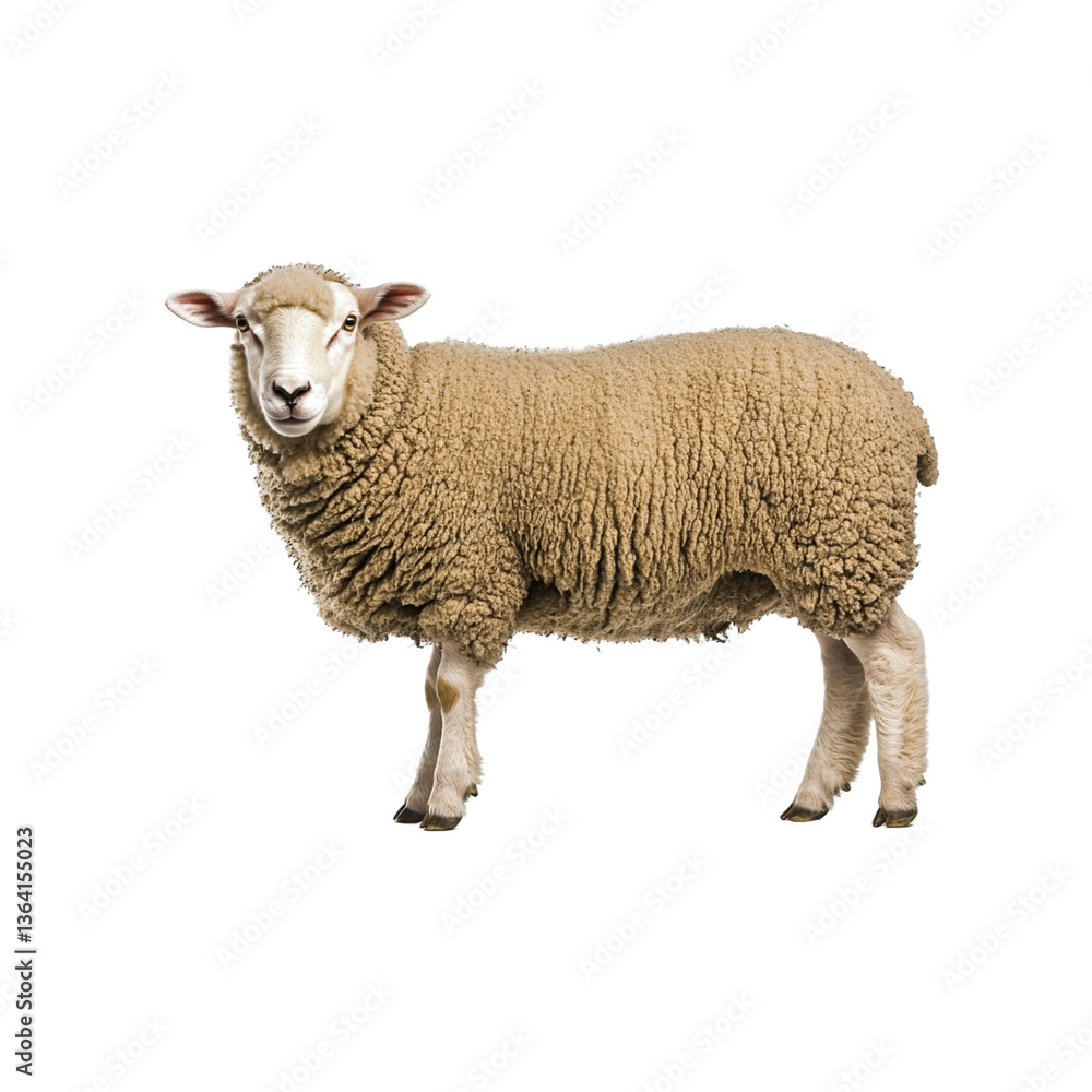Fluffy sheep standing gracefully on black background, showcasing its wool Fluffy sheep standing gracefully on black background, showcasing its wool