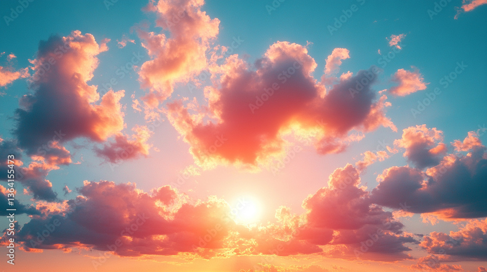 Abstract background of clouds in the sky with sun, creating a soft, pastel-colored sunset. The watercolor effect adds a peaceful, serene atmosphere, symbolizing tranquility and calmness Abstract background of clouds in the sky with sun, creating a soft, pastel-colored sunset. The watercolor effect adds a peaceful, serene atmosphere, symbolizing tranquility and calmness