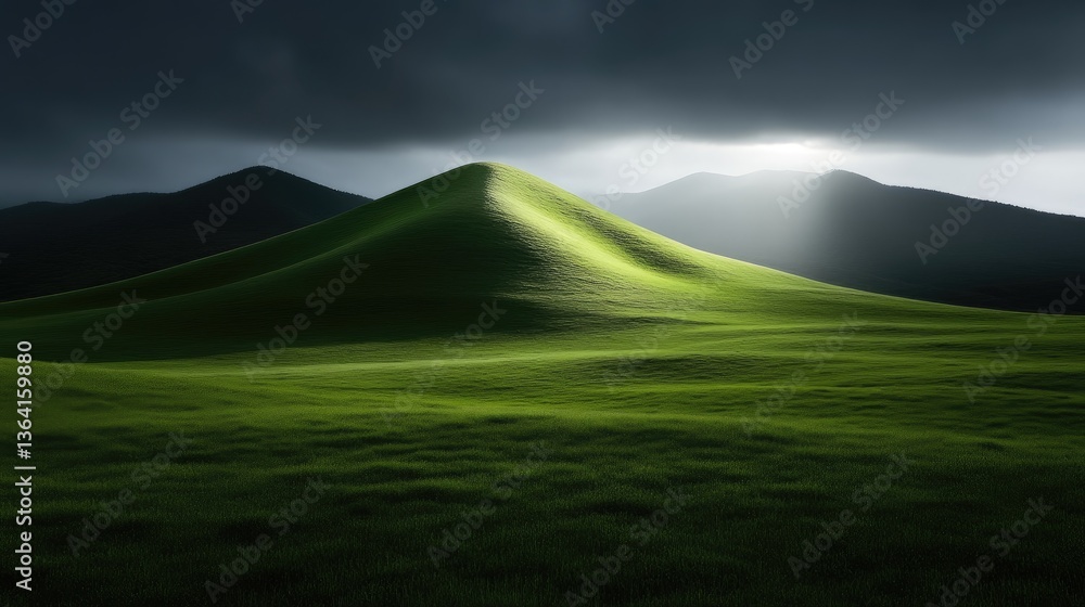 Fototapeta premium Lush green hills bathed in dramatic light