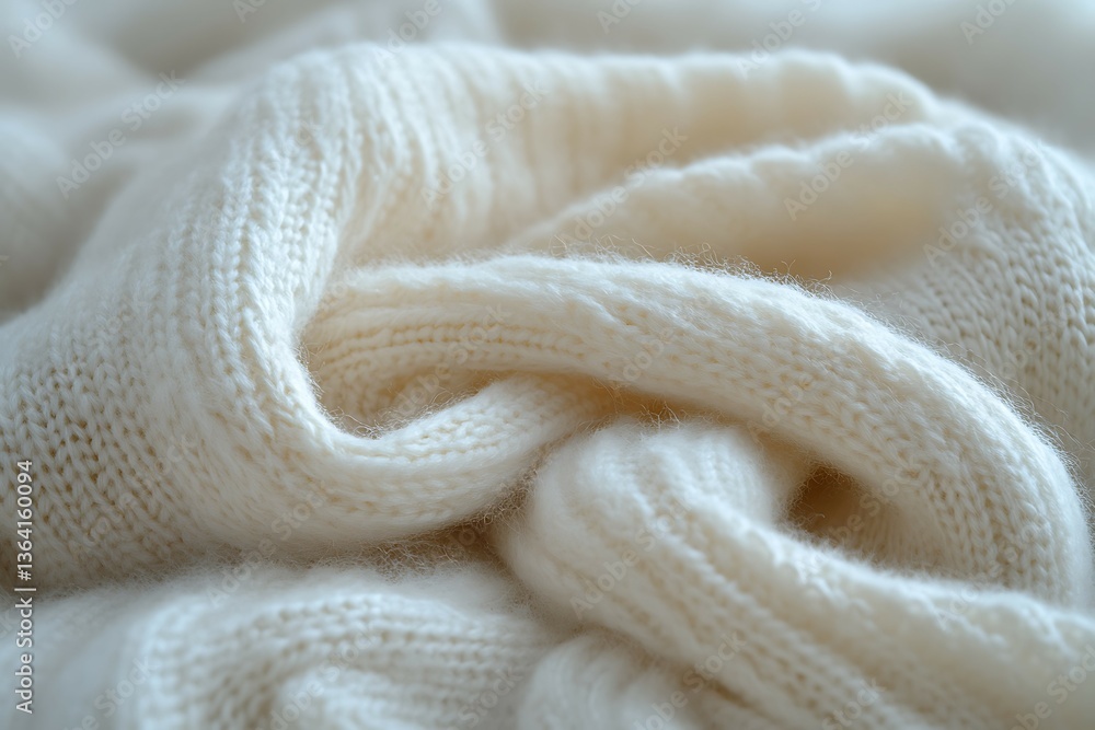 White knitted scarf with a pattern of threads on a white background White knitted scarf with a pattern of threads on a white background