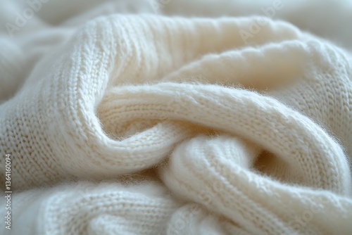 White knitted scarf with a pattern of threads on a white background