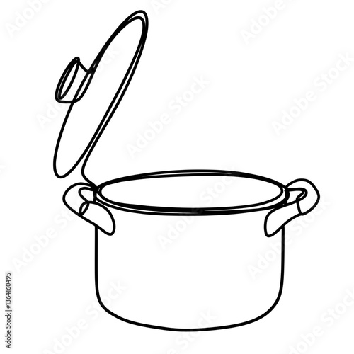 Pot with open lid continuous one line drawing