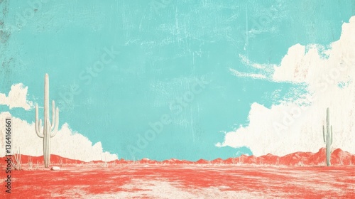 Vintage Desert Landscape with Cactus, and Southwest USA.