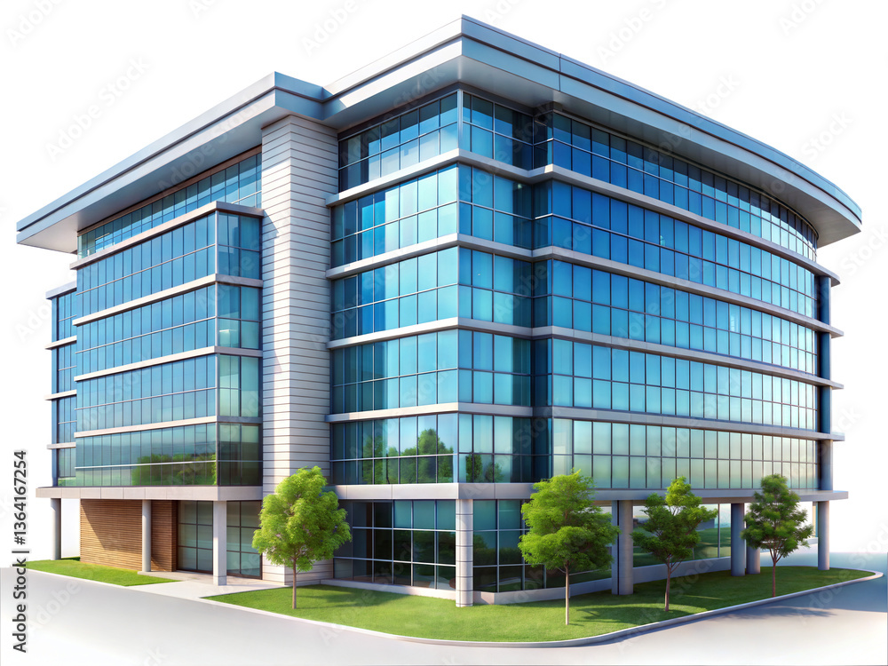 Modern office building with glass facade isolated on transparent background. Png Modern office building with glass facade isolated on transparent background. Png