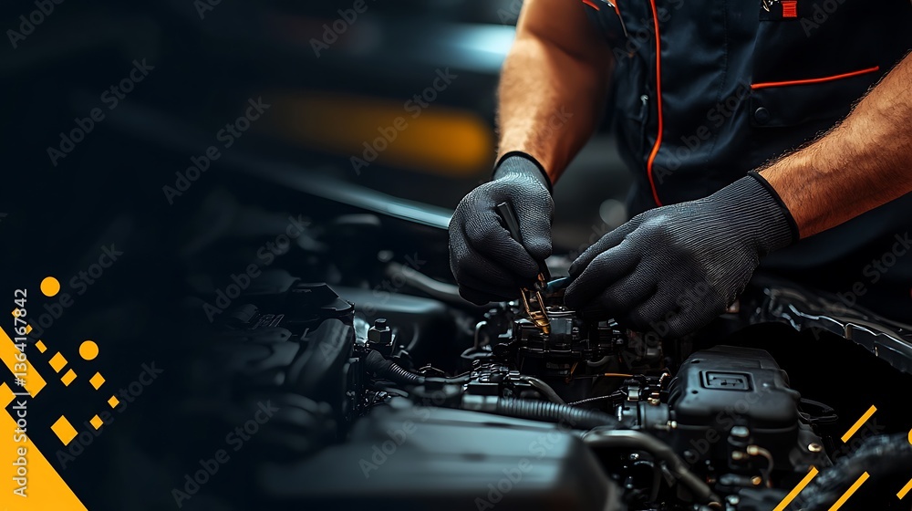 Mechanic working on car engine. Mechanic working on car engine.