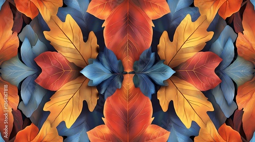 Wallpaper Mural Autumn Leaves Kaleidoscope Pattern. (8) Torontodigital.ca