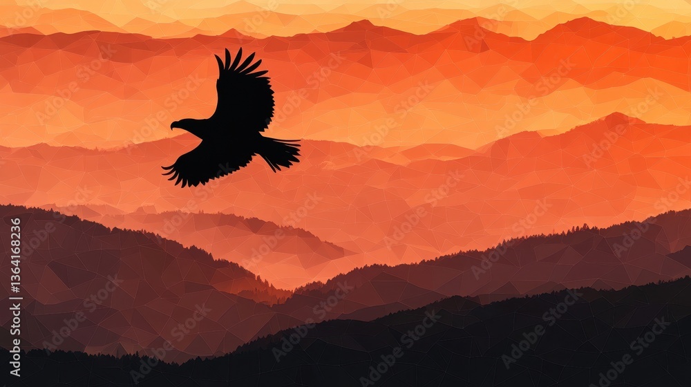 Majestic Eagle Soaring Sunset Mountains.