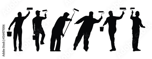 silhouette man ladder paint