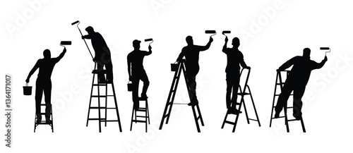 silhouette man ladder paint with stairs
