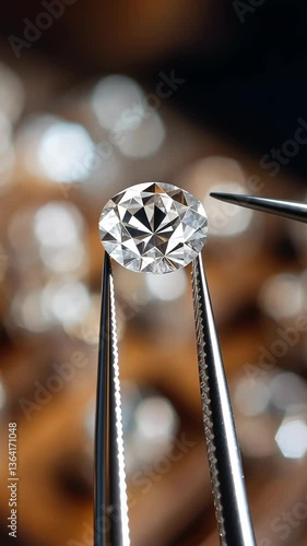High-quality diamond being examined with precision tweezers under professional lighting in a jewelry workshop