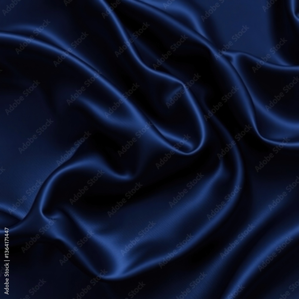Fototapeta premium Black blue silk satin. Wavy folds. Shiny fabric surface. Elegant navy blye background with space for design.