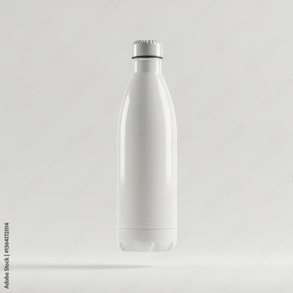 White Water Bottle Floating Elegantly Against Clean Background with Shadow White Water Bottle Floating Elegantly Against Clean Background with Shadow