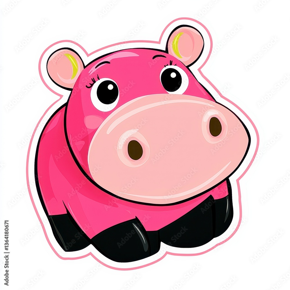 Cartoon Pink Hippo with Pixelated Texture on White Background Children Illustration Cartoon Pink Hippo with Pixelated Texture on White Background Children Illustration