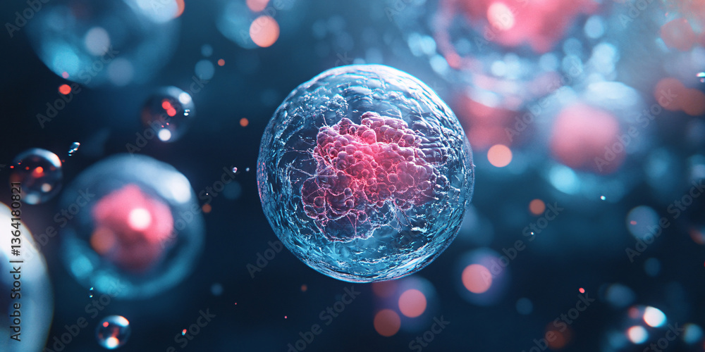 Fototapeta premium Detailed microscopic view of a cell, showcasing its intricate structure.