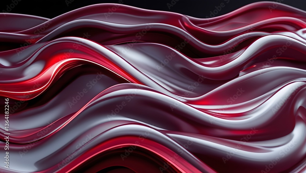 Obraz premium Background 3D Red and Silver Fluid Waves