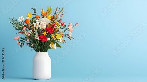 Wallpaper Mural Colorful Flower Bouquet In White Vase Against Light Blue Background Torontodigital.ca