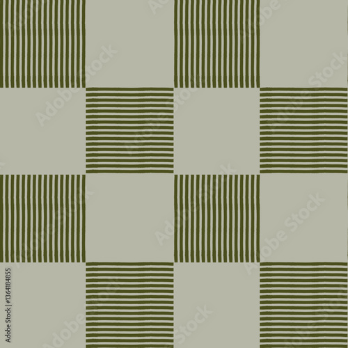 Moss green striped checkered seamless pattern illustration. Geometric fabric and wallpaper print.